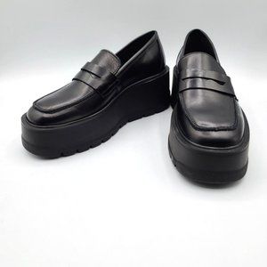 Free People Nico Platform Loafer Leather Black US 6 EU 36 Chunky Wedge.